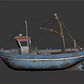 Vintage Fishing Boat With Red Roof Blue Hull And Crane For Water Transport