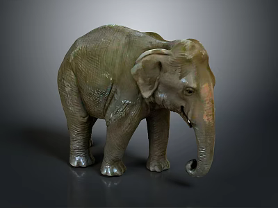 Detailed Grayish Green Textured Elephant Model Standing On Dark Background 3d model