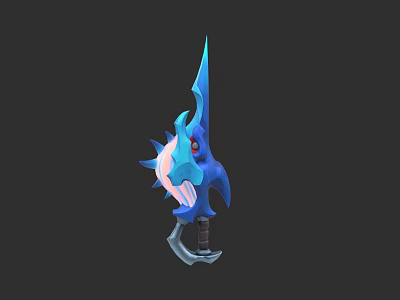 Blue Spiked Fantasy Weapon With Dragon Head Design And Red Eye 3d model