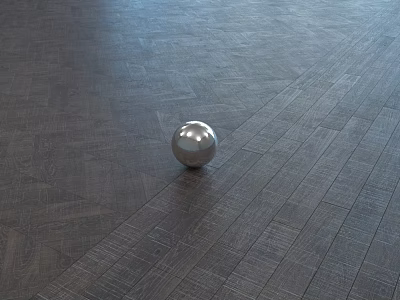 Dark Wooden Floor with Natural Wood Grain Geometric Pattern and Shiny Silver Sphere Interior 3d model