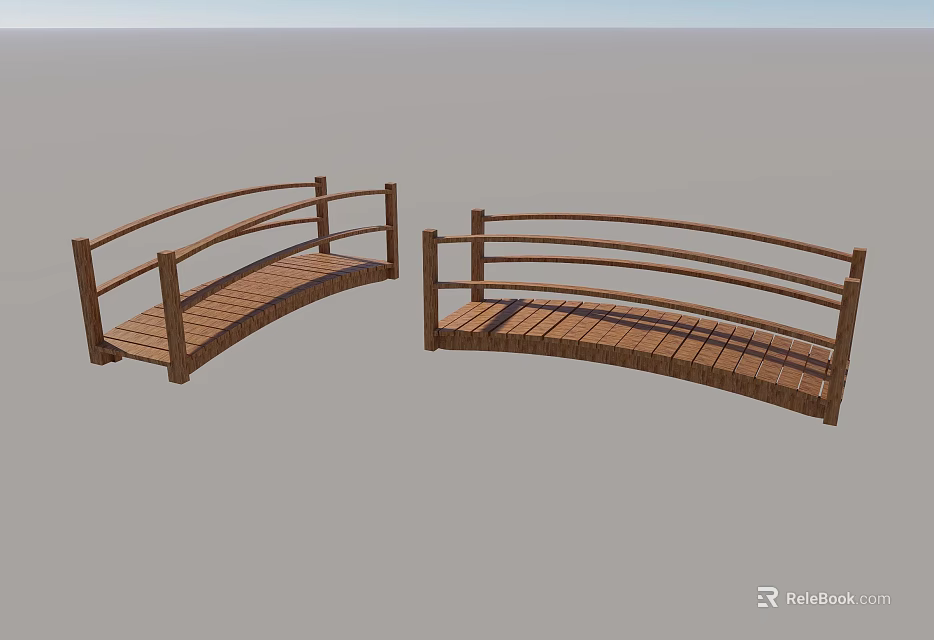 Wooden Arch Bridges With Curved Railings And Smooth Deck Design 3d model 