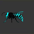 Stylized 3D Bee Model With Teal Wings And Black Striped Body