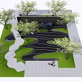 Garden Feature Wall Design With Trees Curved Black Pathway White Slabs And Green Lawn