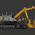 Utility Vehicle With Crawler Track Yellow Boom And Front Bucket Gray Body