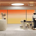Modern Clothing Store Interior With Reception Counter Mannequin Sunset Toned Wall And Lighting