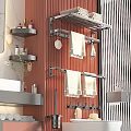 Modern Bathroom Interior With Stainless Steel Shelves And Towel Racks