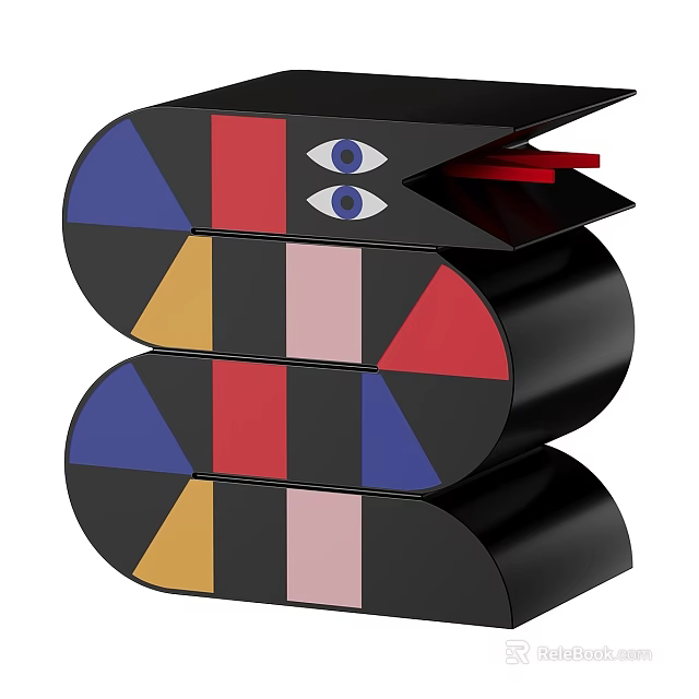 Modern Geometric Cabinet With Multicolor Patterns Eye Design And Curved Structure 3d model