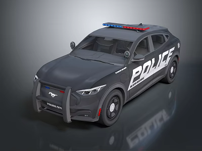 Black Police Car With Roof Mounted Lights Push Bumper And Law Enforcement Features 3d model