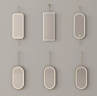 Modern Wall Mirrors with Gold Frames in Various Shapes and Sizes 3d model