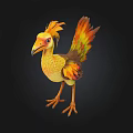 Vibrant 3D Bird Character With Orange Yellow Green Feathers And Crested Head