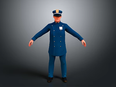 Man In Blue Uniform With Hat Standing Arms Outstretched Full Body 3d model