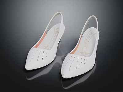 Elegant White High Heel Shoes Featuring Perforated Toe And Slim Heel Design 3d model