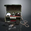 Vintage Weapon Storage Box Open with Hand Grenades Helmet and Tools 3d model