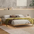 Modern Bedroom Interior Design With Wooden Bed Nightstands Pendant Light Wall Art And Area Rug