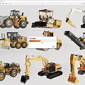Yellow Heavy Duty Construction Utility Vehicles Including Loaders Rollers And Excavators 3d model