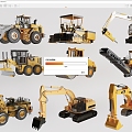 Road repair machinery bulldozer excavator construction machinery asphalt paver 3d model