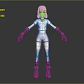 3D Game Movie Character With Light Blue Hair White Top Pink Shorts And Blue Boots