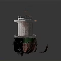 Wooden Cargo Ship With Red Deck Green Edges And Rusty Superstructure 3d model