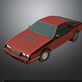 Red Classic Two Door Coupe Car With Blue Windows And Black Wheels