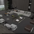 Modern Living Room Sofa Coffee Table Set With Ottomans Area Rug And Floor Lamp