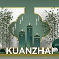 KUANZHAI Decorative Scene With Bamboo Plants Green Backdrop Tall Pillars And Ornaments