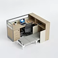 Modern Office Desk with Laptop Office Chair Drawers Small Plant and Pull Out Bed