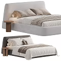 Modern Upholstered Double Bed with Bedside Table Pillows and Throw Blanket in Neutral Tones 3d model