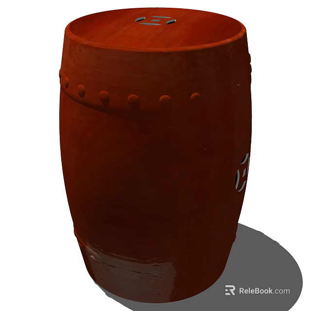 Terracotta Red Drum Shaped Stool with Decorative Dots for Home Decor 3d model
