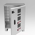 Industrial Electrical Metal Control Cabinet With Open Door And Red Buttons
