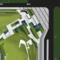 Landscape Architectural Plan Featuring Green Lawns Pathways And Geometric Structures 3d model