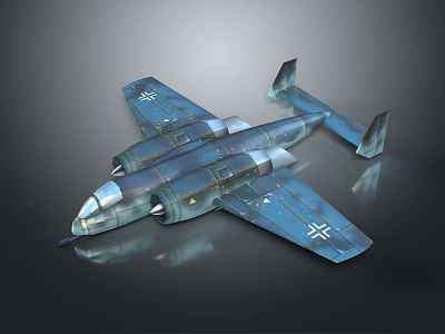 Blue Twin Engine Airplane with White Cross on Wings Metallic Finish Reflective Surface Dark Background 3d model