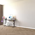 Modern Black Curved Gaming Desk With Dual Monitors Laptop Keyboard Mouse Coffee Cup And Speaker
