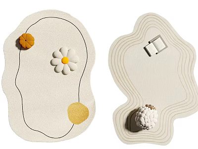 Unique Shaped Rugs With Daisy Circular Lines And Textured Accents 3d model