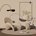 Plush Modern Leisure Chair With Floor Lamp Artwork Side Table And Plant On Round Rug