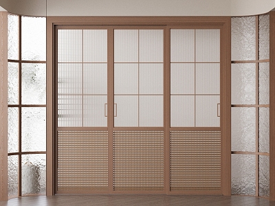 New Chinese-style sliding door glass door with quiet wind wooden door rattan door kitchen door patio door 3d model