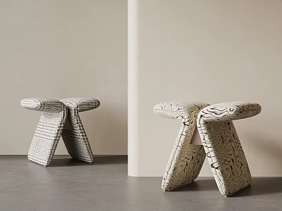 Stylish Modern Stool With Unique Cross Leg Design And Textured Surface In Minimalist Interior Decor 3d model