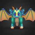 Cute Fantasy Flying Dragon with Teal Body Blue Horns and Orange Wings