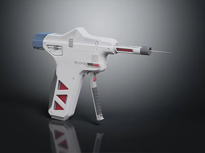 White Blue Reloadable Medical Injection Device With Precision Needle And Red Accents 3d model