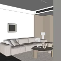 Light Beige Sofa And Coffee Table Set With Plush Cushions Table Lamp And Framed Artwork 3d model