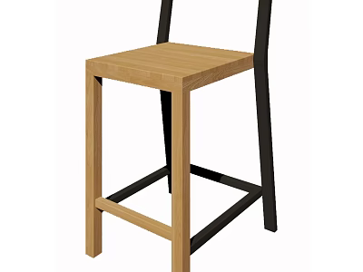 Modern Bar Stool Featuring Wooden Seat And Black Metal Frame Design 3d model