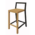 Modern Bar Stool Featuring Wooden Seat And Black Metal Frame Design