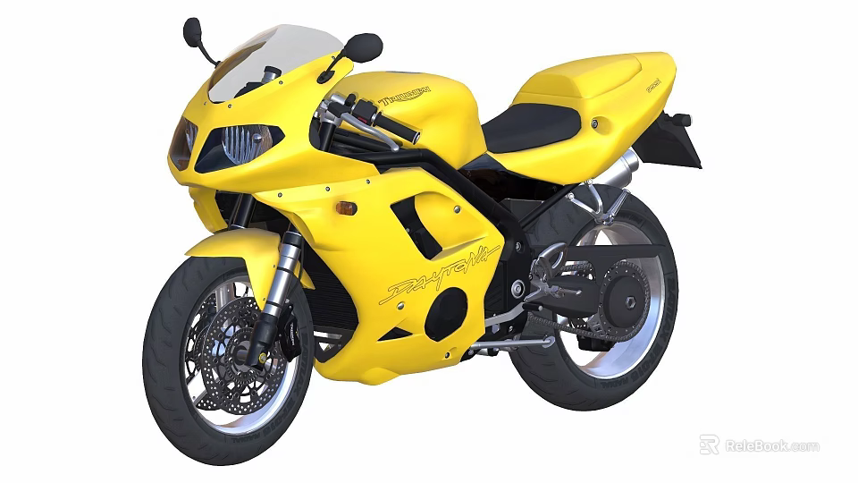 Yellow Sporty Motorcycle With Sleek Design Black Seat And Shiny Wheels 3d model 