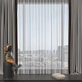 Beige Sheer Curtains By Window With City View In Modern Room