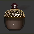 Elegant Luxury Perfume Bottle Featuring Gold Geometric Lattice And Shiny Dark Brown Body