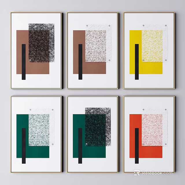 Modern Abstract Wall Art With Colorful Geometric Shapes Dotted Patterns And Frames 3d model