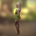 Fantasy Elf Character In Green Dress With Blonde Hair Brown Belt Gloves