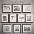 Black and White Framed People Scene Photos Hanging on Gray Wall
