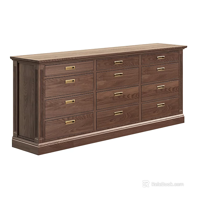 Traditional Wooden Entryway Cabinet Sideboard With Multiple Drawers And Gold Handles 3d model 