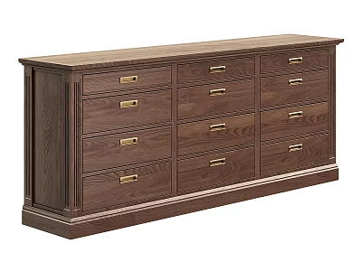 Traditional Wooden Entryway Cabinet Sideboard With Multiple Drawers And Gold Handles 3d model