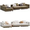 Modern Sectional Sofa With Plush Pillows And Wooden Base In Neutral Tones